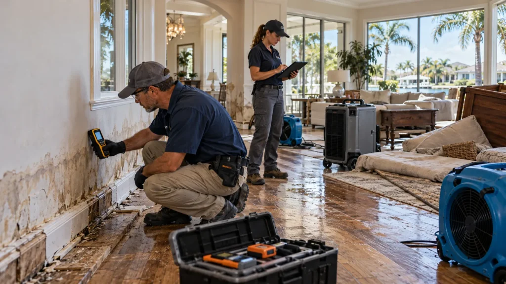 Rebuilding a flood-damaged home in Florida begins with professional moisture inspection and documentation of interior water damage.